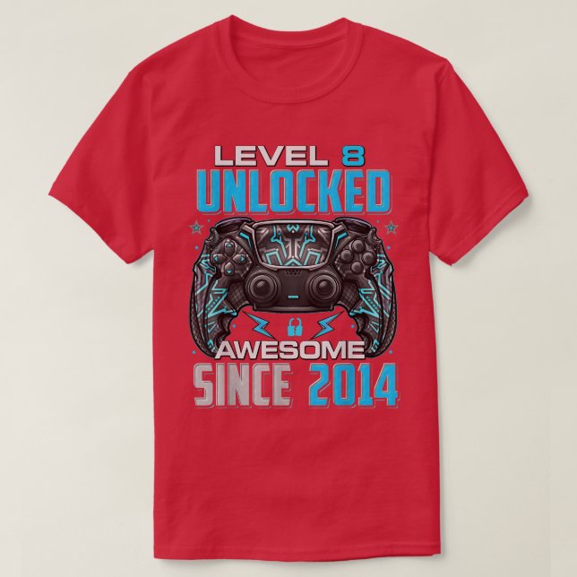 Level 8 Unlocked Awesome Since 2014 8th Birthday G T Shirt (Design framsida)