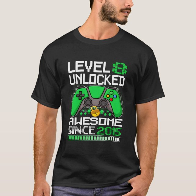 Level 8 Unlocked Awesome Since 2015 Gamer 8Th T Shirt (Framsida)