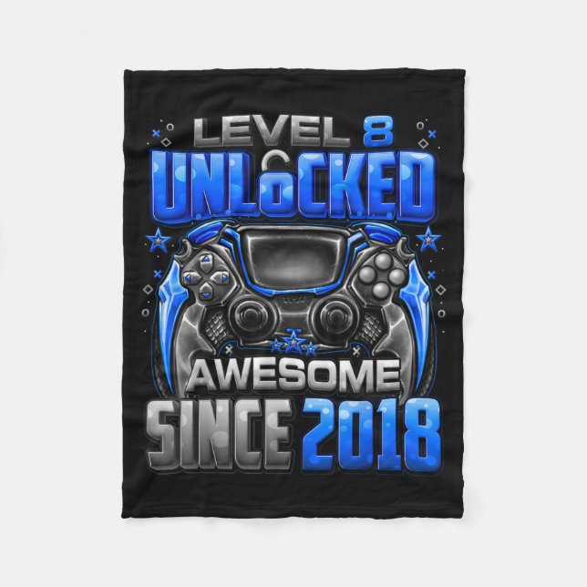 Level 8 Unlocked Awesome Since 2018 8th Birthday G Fleecefilt (Framsidan)