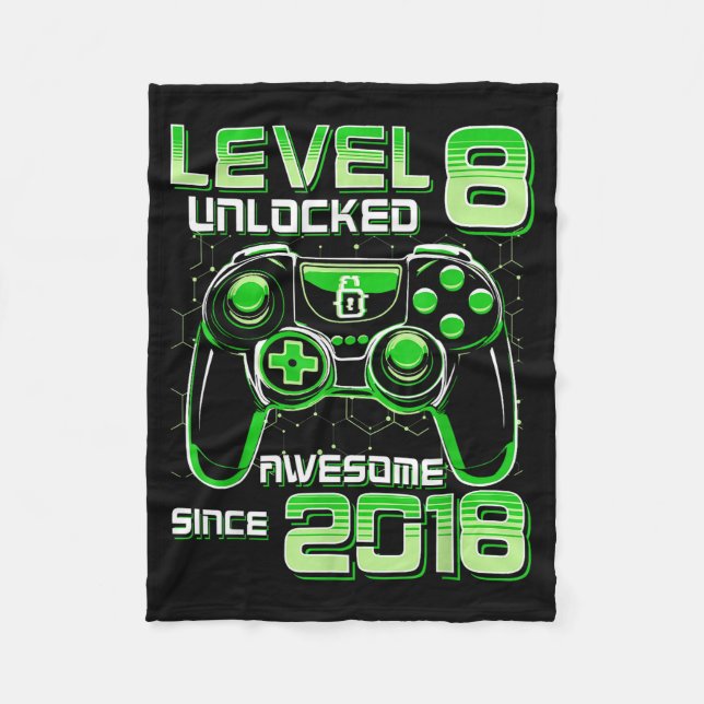 Level 8 Unlocked Awesome Since 2018 8th Birthday G Fleecefilt (Framsidan)
