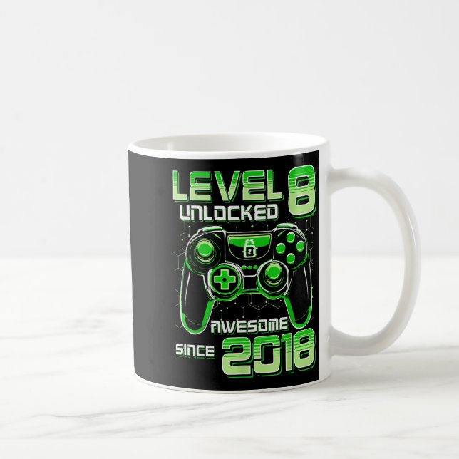 Level 8 Unlocked Awesome Since 2018 8th Birthday G Kaffemugg (Höger)