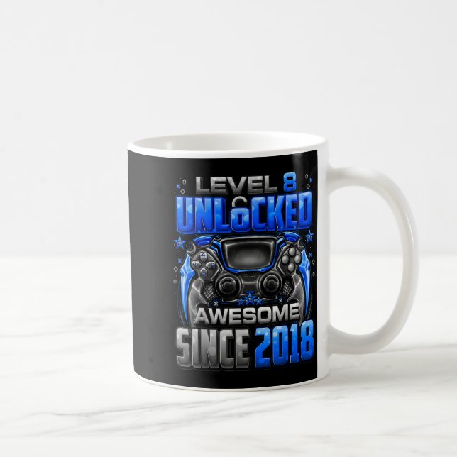Level 8 Unlocked Awesome Since 2018 8th Birthday G Kaffemugg (Höger)