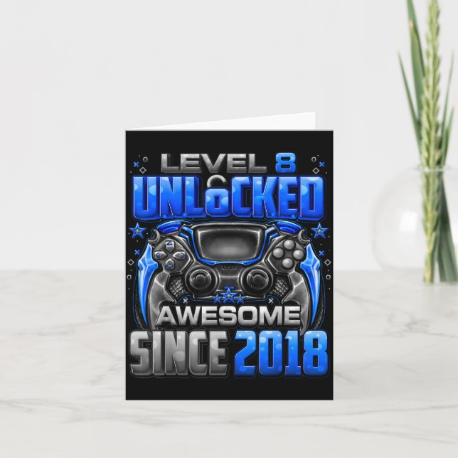Level 8 Unlocked Awesome Since 2018 8th Birthday G Kort (Framsida)
