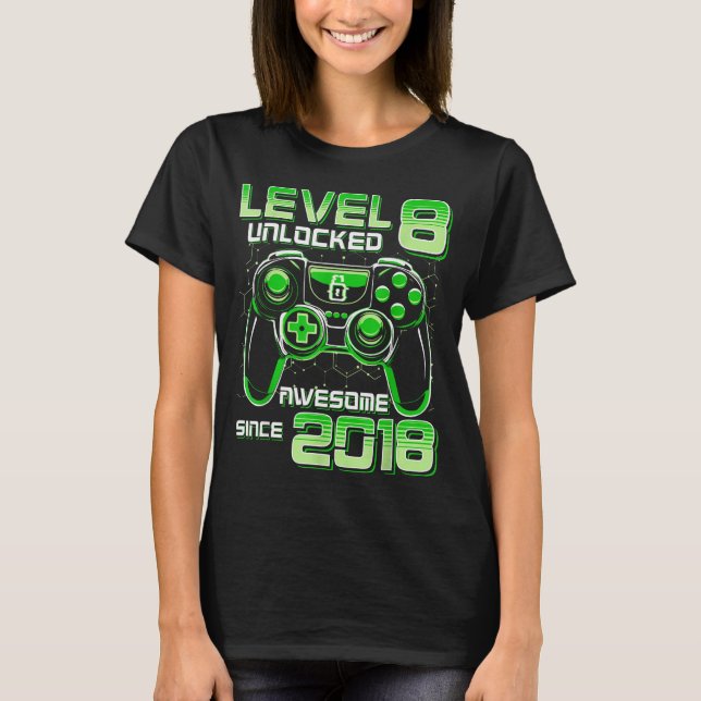 Level 8 Unlocked Awesome Since 2018 8th Birthday G T Shirt (Framsida)