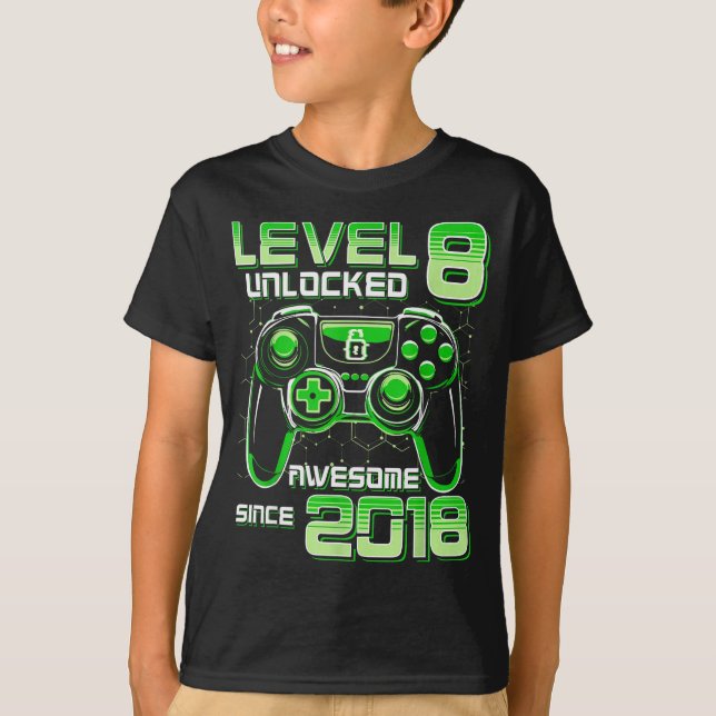 Level 8 Unlocked Awesome Since 2018 8th Birthday G T Shirt (Framsida)