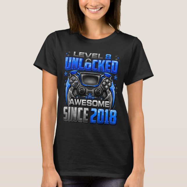 Level 8 Unlocked Awesome Since 2018 8th Birthday G T Shirt (Framsida)