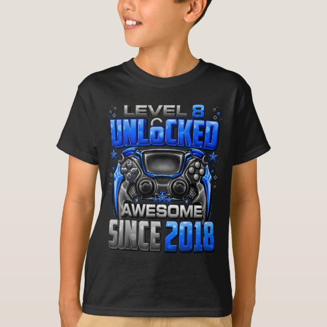 Level 8 Unlocked Awesome Since 2018 8th Birthday G T Shirt (Framsida)