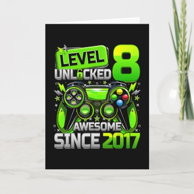 Level 8 Unlocked Awesome Since 8th Birthday Gaming Kort (Framsida)