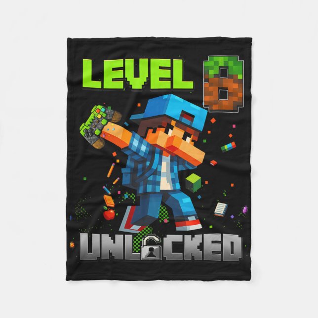Level 8 Unlocked Funy Birthday Boy Pixel Gamer 8th Fleecefilt (Framsidan)