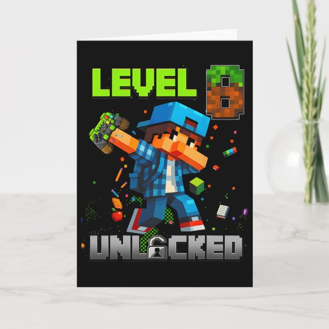 Level 8 Unlocked Funy Birthday Boy Pixel Gamer 8th Kort (Framsida)