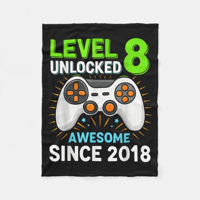 Level 8 upplåst awesome sedan 2018 spel födelsedag fleecefilt (Framsidan)