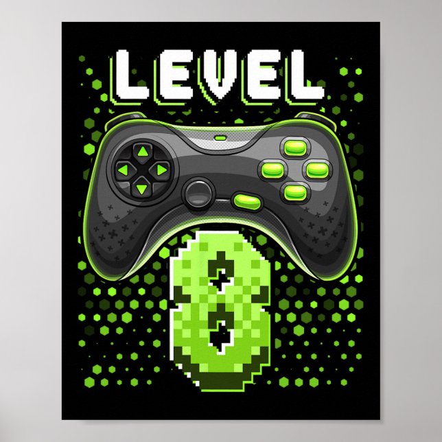 Level 8 Video Game Controller 8th Birthday Gamer G Poster (Framsidan)