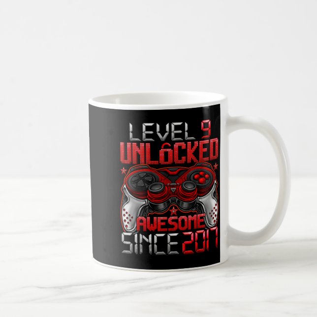 Level 9 Unlocked 9 Year Old For Boys 9th Birthday  Kaffemugg (Höger)