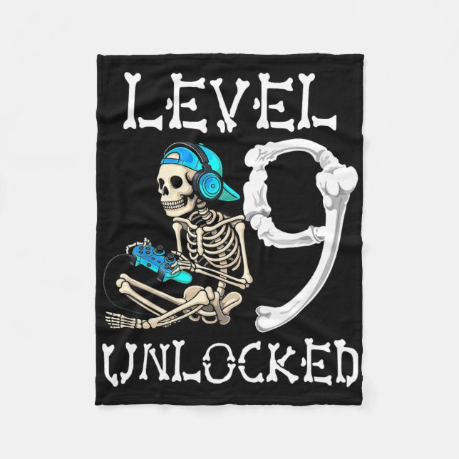 Level 9 Unlocked Skeleton Gamer Video Gaming 9th B Fleecefilt (Framsidan)