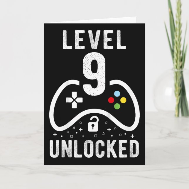 Level 9 Unlocked Video Game 9th Birthday Gift  Kort (Framsida)