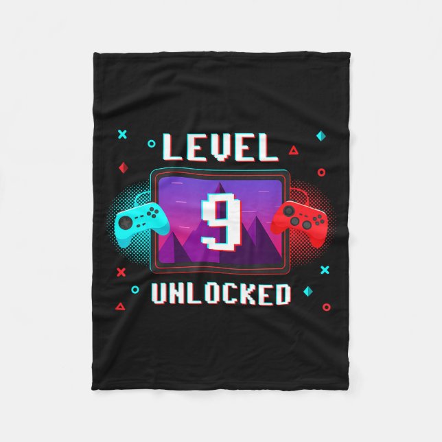 Level 9 Unlocked Video Gamer Funny 9th Birthday Bo Fleecefilt (Framsidan)