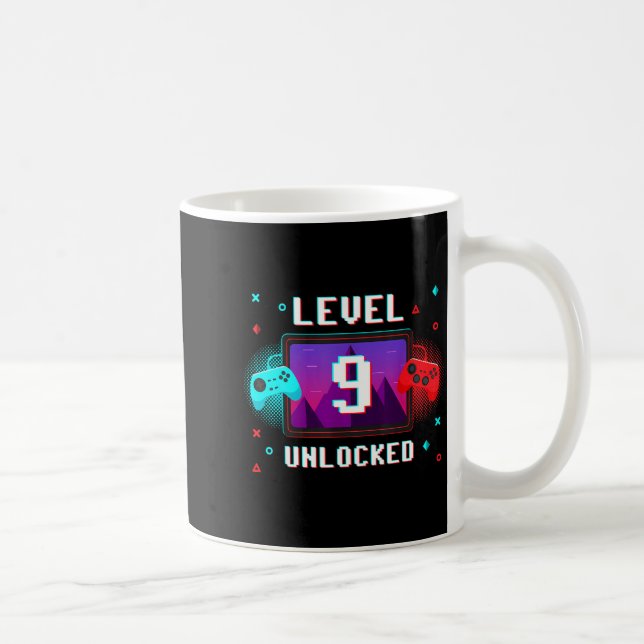 Level 9 Unlocked Video Gamer Funny 9th Birthday Bo Kaffemugg (Höger)