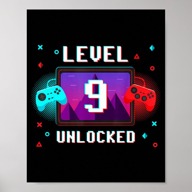Level 9 Unlocked Video Gamer Funny 9th Birthday Bo Poster (Framsidan)
