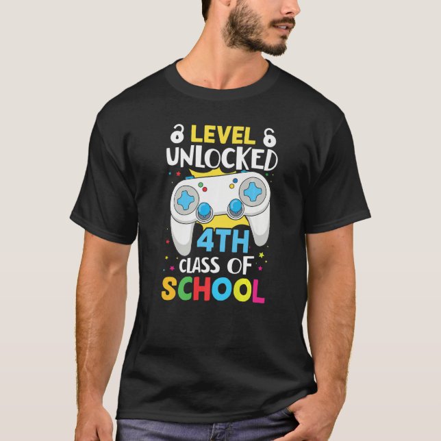 Level Unlocked 4th Grade Primary School Schulkind  T Shirt (Framsida)