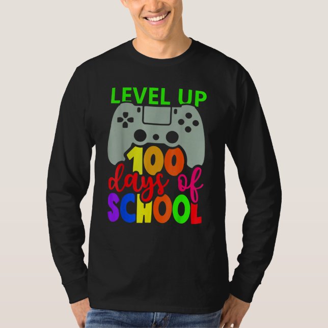 Level Up 100 Days Of School Gamer Game Happy 100th T Shirt (Framsida)