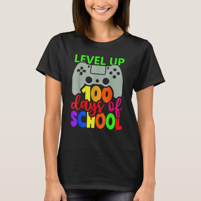 Level Up 100 Days Of School Gamer Game Happy 100th T Shirt (Framsida)