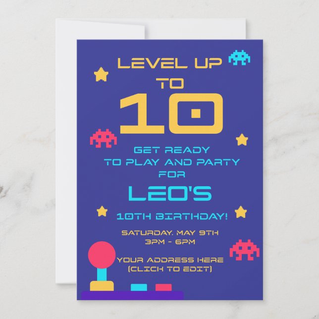 Level Up 10-års födelsedagsinbjudan | Redigerbar Inbjudningar (Framsida)