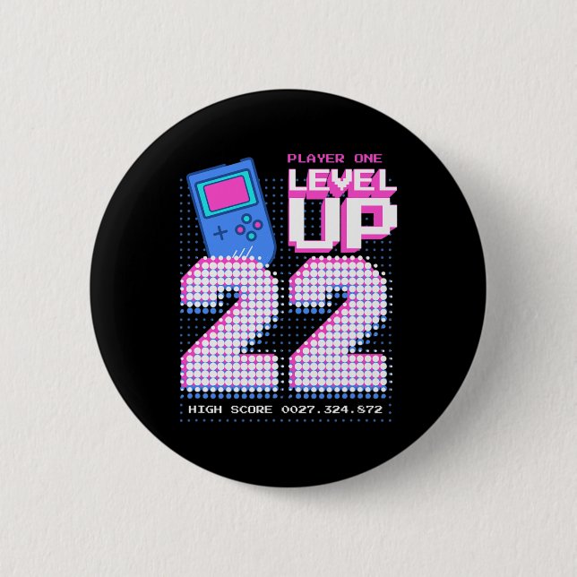 Level Up 22-års födelsedags T-shirt Roligt videosp Knapp (Framsida)
