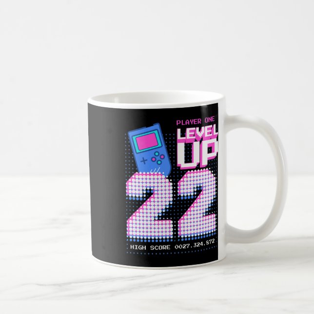 Level Up 22nd Birthday Shirt Funny Video Gamer 22  Kaffemugg (Höger)