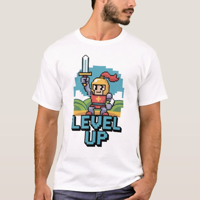 Level Up 8 Bit Motivation T Shirt (Framsida)