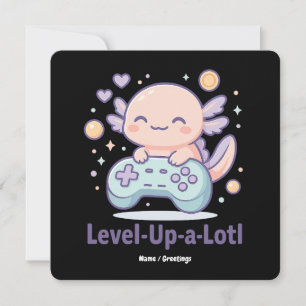 Level-Up-a-Lotl Sött Gamer Axolotl Kawaii Mysigt  Inbjudningar