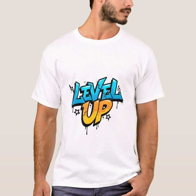 Level Up Blue Orange 3D Graffiti Spelande T Shirt (Framsida)