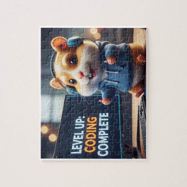 Level Up Coding Complete – Cute Gamer Hamster Prog Pussel (Vertikal)