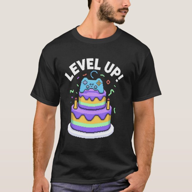 Level Up! Födelsedagstårta med kontrollenhet T Shirt (Framsida)