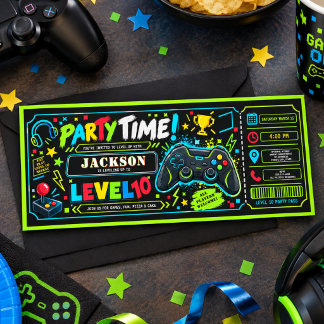 Level Up Gamer 10-års födelsedagsbiljett för pojke Inbjudningar