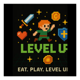 Level Up Gamer Affisch – Retro Pixel Spelkonst Perfect Poster