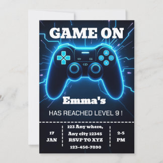 Level Up Gamer Birthday Invitation – Neon Game Inbjudningar