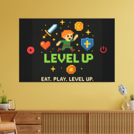 Level Up Gamer Canvas – Pixel Retro Wall Art