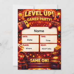 Level Up Gamer Festsinladning Inbjudningar