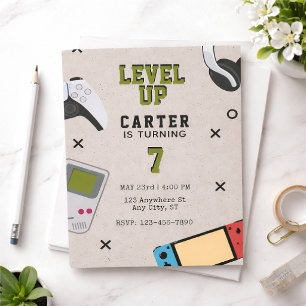 Level Up Gamer Födelsedag Inbjudningar
