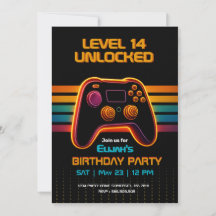 Level Up Gamer Födelsedagsinbjudan – Neon Game