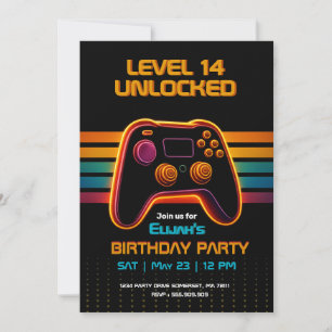 Level Up Gamer Födelsedagsinbjudan – Neon Game Inbjudningar