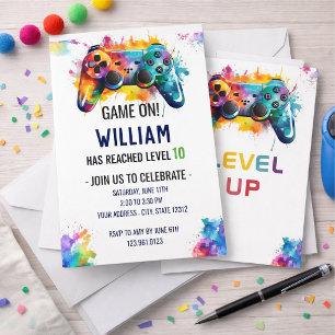 Level Up Gamer Födelsedagsinbjudan – Neon Game Inbjudningar