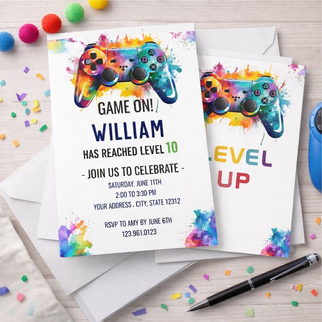 Level Up Gamer Födelsedagsinbjudan – Neon Game Inbjudningar (Skapare uppladdad)
