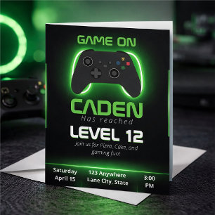 Level Up Gamer Födelsedagsinbjudan – Neon Game Inbjudningar