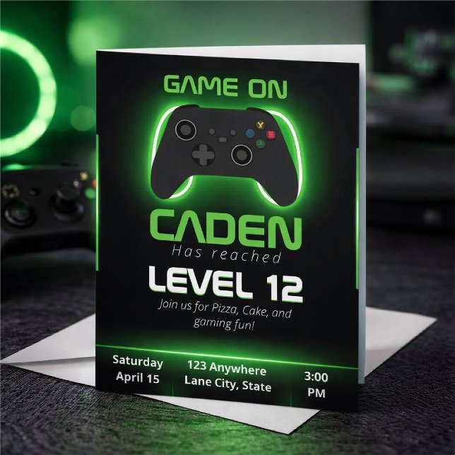 Level Up Gamer Födelsedagsinbjudan – Neon Game Inbjudningar (Skapare uppladdad)
