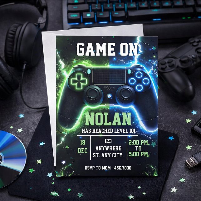 Level Up Gamer Födelsedagsinbjudan – Neon Game Inbjudningar (Skapare uppladdad)