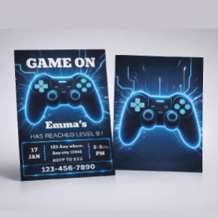 Level Up Gamer Födelsedagsinbjudan – Neon Game Inbjudningar