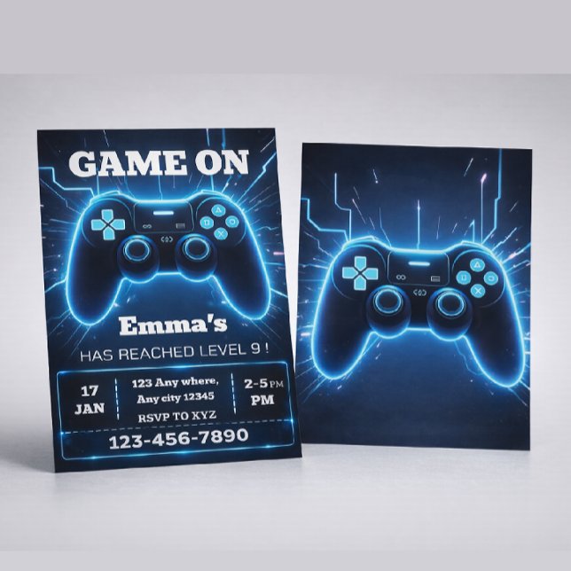 Level Up Gamer Födelsedagsinbjudan – Neon Game Inbjudningar (Skapare uppladdad)