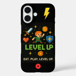 Level Up Gamer iPhone 16-fodral – Pixel Retro-stil