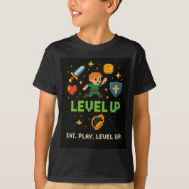 Level Up Gamer Kids T-Shirt – Pixel Retro Stil